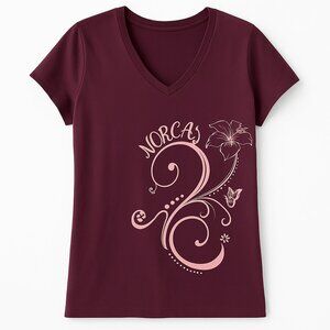 NorCal Graphic V-Neck T-Shirt Purple Floral Swirl Design Women’s XL Y2K Surf